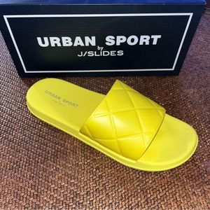 J/Slides Yellow Fabio Slide Sandals Women’s Size 10 Quilted look on foot strap